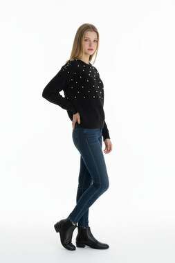 Cherie Collette Black Embellished Mock Neck Long Sleeve Pullover Sweater